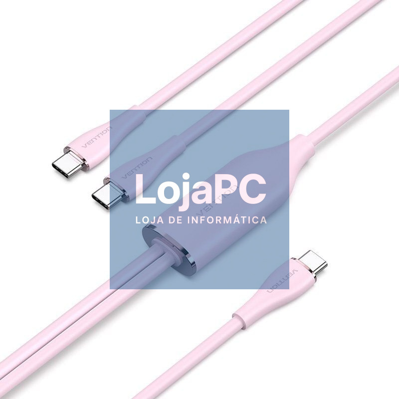 Cabo USB Tipo-C Vention CTMPG/ USB Tipo-C Macho - 2 x USB Tipo-C Macho/ até 100W/ 480Mbps/ 1.5m/ Rosa