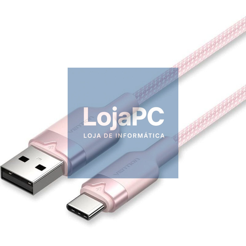 Cabo USB 2.0 Tipo-C Vention CTNPH/ USB Tipo-C Macho - USB Macho/ até 60W/ 480Mbps/ 2m/ Rosa