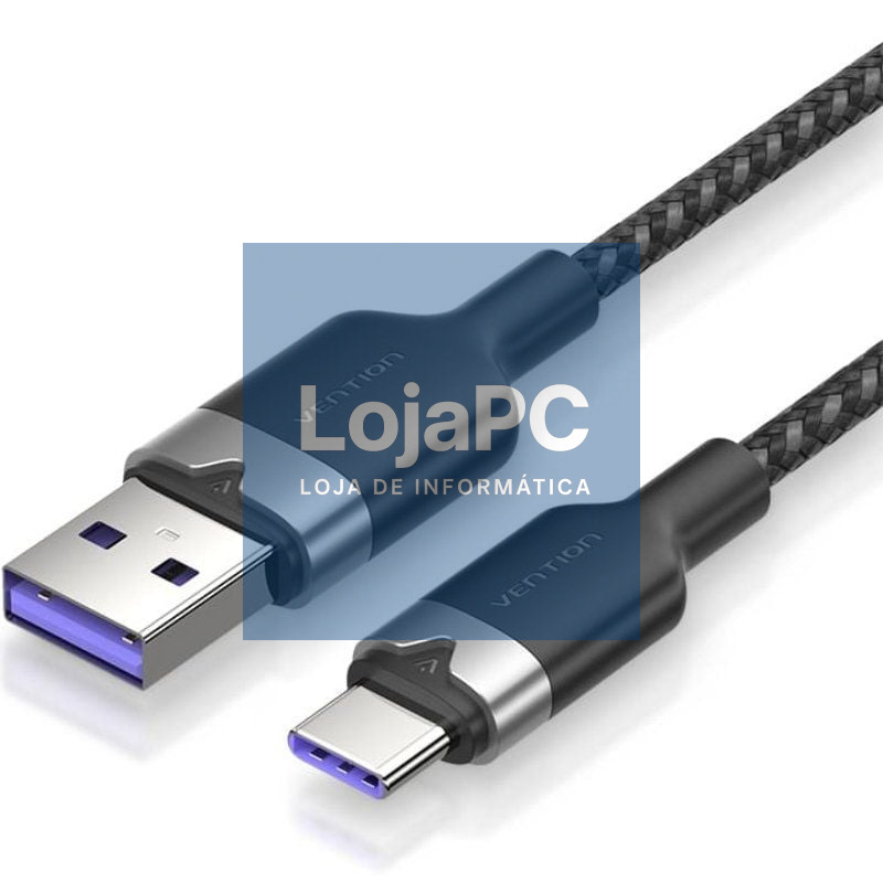 Cabo USB 2.0 Tipo-C Vention CTOBH/ USB Tipo-C Macho - USB Macho/ até 100W/ 480Mbps/ 2m/ Preto