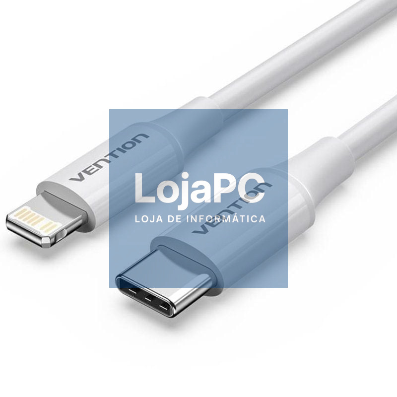 Cabo USB 2.0 Tipo-C Lightning Vention LAJWF/ USB Tipo-C Macho - Lightning Macho/ até 27W/ 480Mbps/ 1m/ Branco