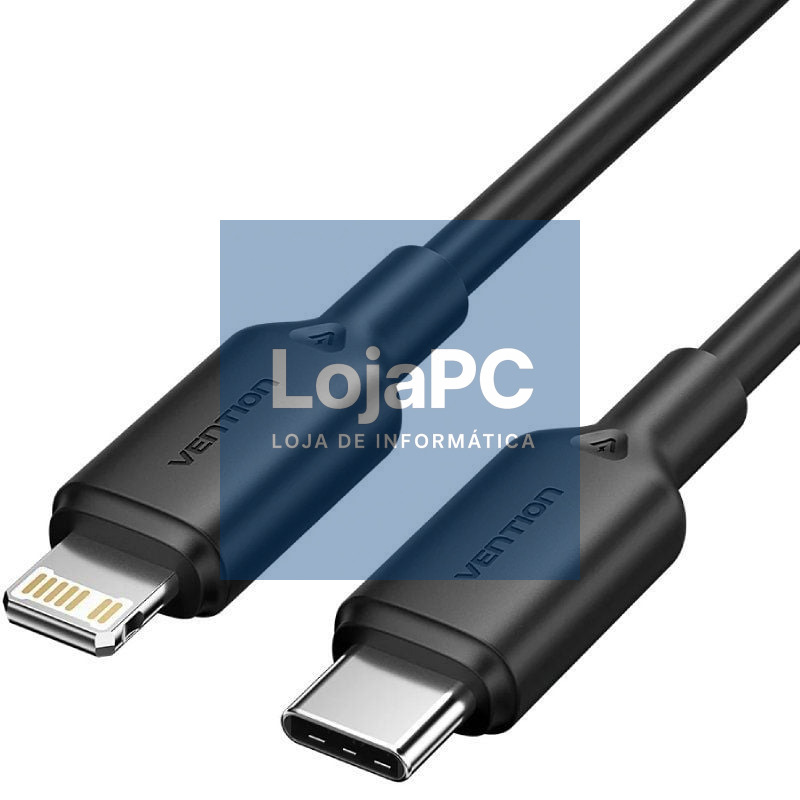 Cabo USB 2.0 Tipo-C Lightning Vention LAKBH/ USB Tipo-C Macho - Lightning Macho/ até 27W/ 480Mbps/ 2m/ Preto