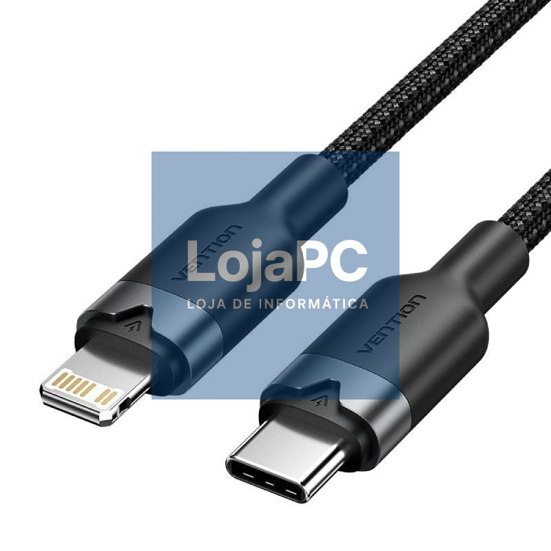 Cabo USB Tipo-C Lightning Vention LALBH/ USB Tipo-C Macho - Lightning Macho/ 27W/ 480Mbps/ 2m/ Preto