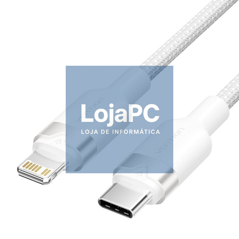 Cabo USB Tipo-C Lightning Vention LALWF/ USB Tipo-C Macho - Lightning Macho/ 27W/ 480Mbps/ 1m/ Branco