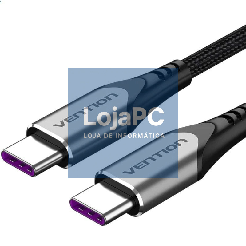 Cabo USB 2.0 Tipo-C Vention TAEHG/ USB Tipo-C Macho - USB Tipo-C Macho/ até 100W/ 480Mbps/ 1.5m/ Cinzento