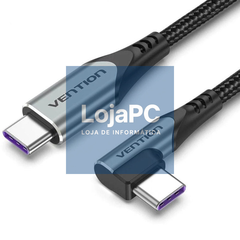 Cabo USB 2.0 Tipo-C 90º Vention TAKHF/ USB Tipo-C Macho - USB Tipo-C Macho/ até 100W/ 480Mbps/ 1m/ Cinzento