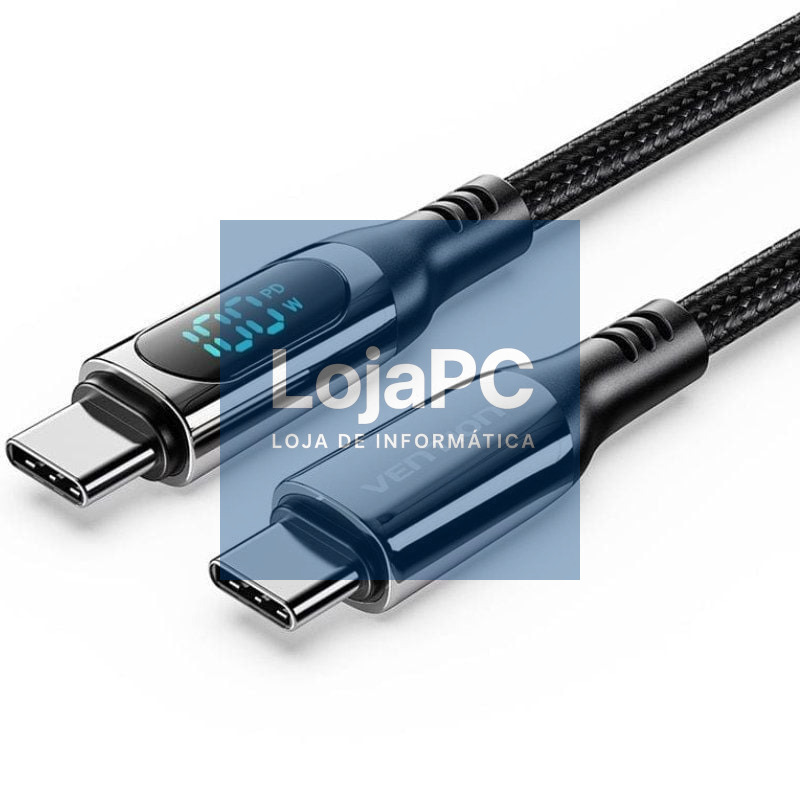 Cabo USB 2.0 Tipo-C 5A 100W Vention TAYBAV/ USB Tipo-C Macho - USB Tipo-C Macho/ até 100W/ 480Mbps/ 1.2m/ com Ecrã LED/ Preto
