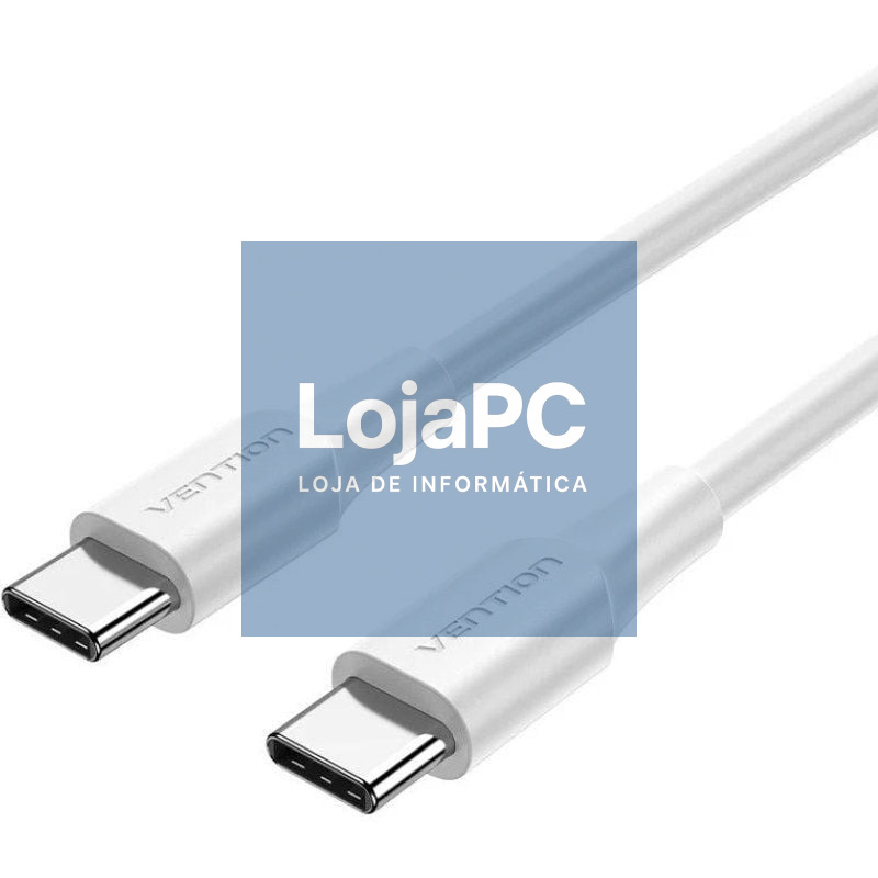 Cabo USB 2.0 Tipo-C 3A Vention TRCWF/ USB Tipo-C Macho - USB Tipo-C Macho/ até 60W/ 480Mbps/ 1m/ Branco
