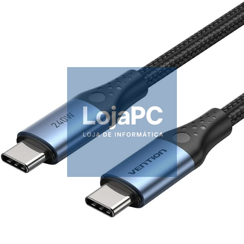 Cabo USB 2.0 Tipo-C 5A Vention TREBH/ USB Tipo-C Macho - USB Tipo-C Macho/ até 240W/ 480Mbps/ 2m/ Azul y Preto