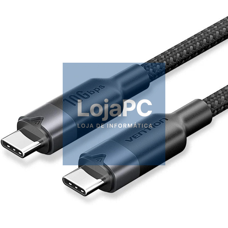 Cabo USB 3.2 Tipo-C 5A Vention TRGBH/ USB Tipo-C Macho - USB Tipo-C Macho/ até 100W/ 10Gbps/ 2m/ Preto