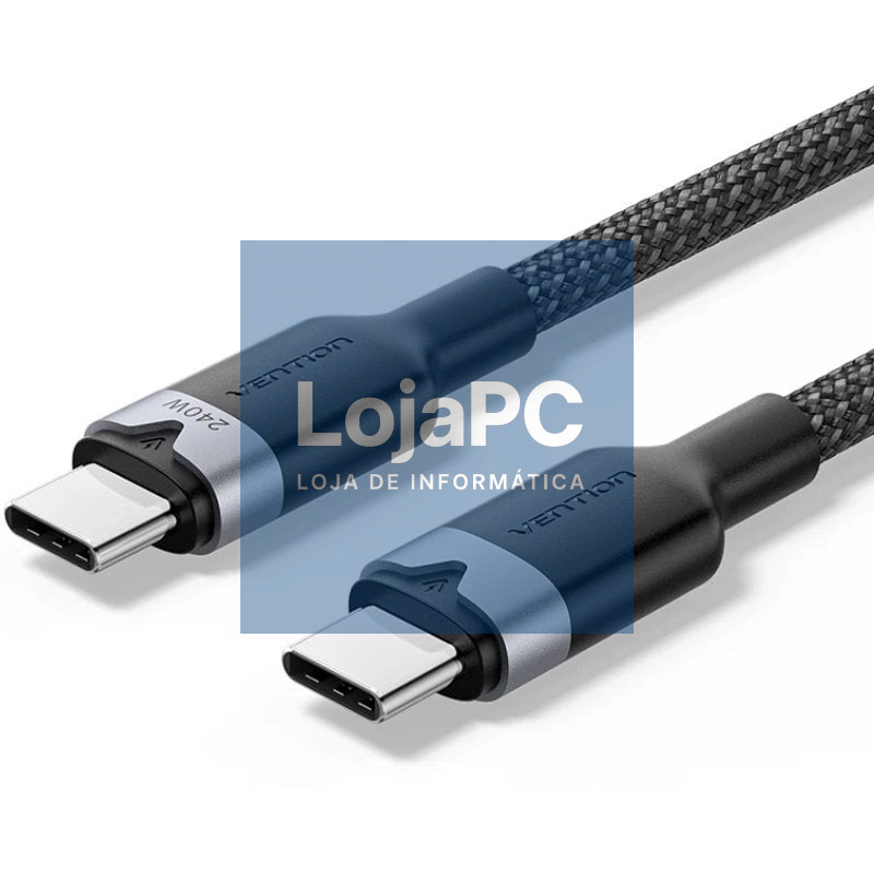 Cabo USB 2.0 Tipo-C 5A Vention TRIBF/ USB Tipo-C Macho - USB Tipo-C Macho/ até 240W/ 480Mbps/ 1m/ Preto