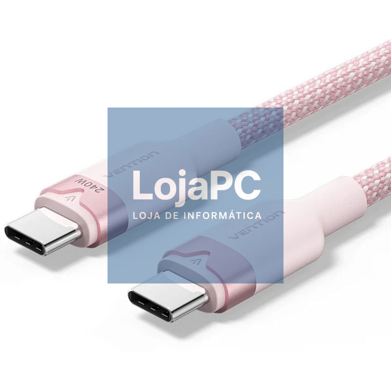 Cabo USB 2.0 Tipo-C 5A Vention TRIPF/ USB Tipo-C Macho - USB Tipo-C Macho/ até 240W/ 480Mbps/ 1m/ Rosa