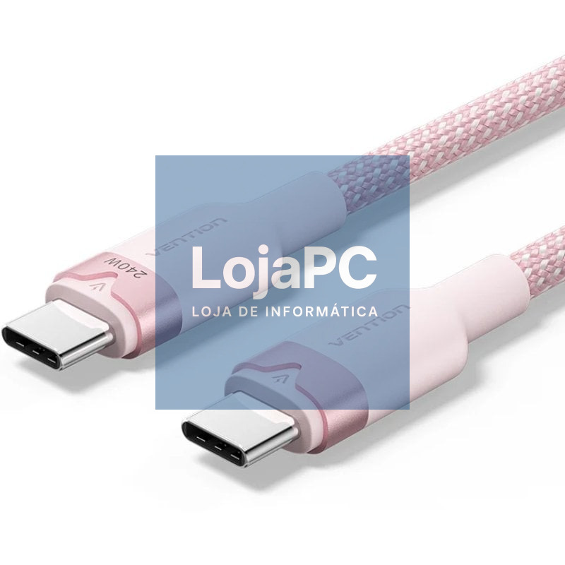 Cabo USB 2.0 Tipo-C 5A Vention TRIPH/ USB Tipo-C Macho - USB Tipo-C Macho/ até 240W/ 480Mbps/ 2m/ Rosa