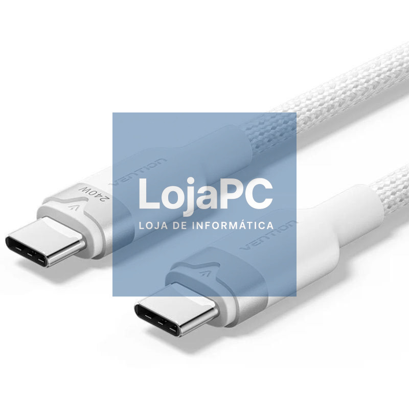 Cabo USB Tipo-C 2.0 5A Vention TRIWH/ USB Tipo-C Macho - USB Tipo-C Macho/ até 240W/ 480Mbps/ 2m/ Branco