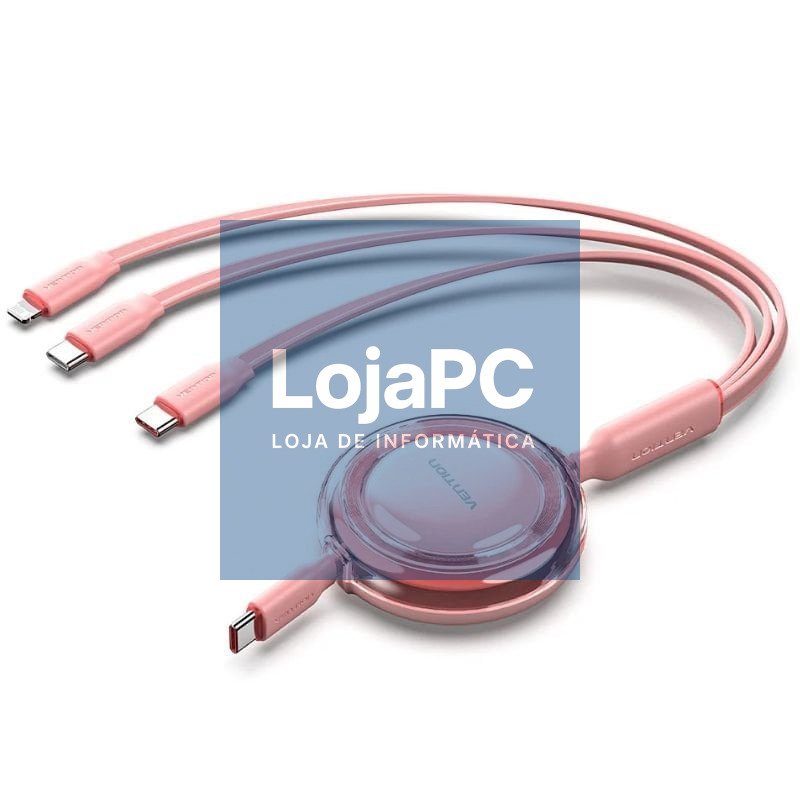 Cabo USB Tipo-C 2.0 5A Vention TRJPBE/ USB Tipo-C Macho - 3x USB Tipo-C Macho/ até 100W/ 480Mbps/ 1.1m/ Rosa