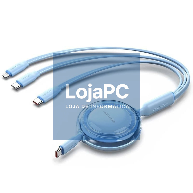 Cabo USB Tipo-C 2.0 5A Vention TRJSBE/ USB Tipo-C Macho - 3x USB Tipo-C Macho/ até 100W/ 480Mbps/ 1.1m/ Azul
