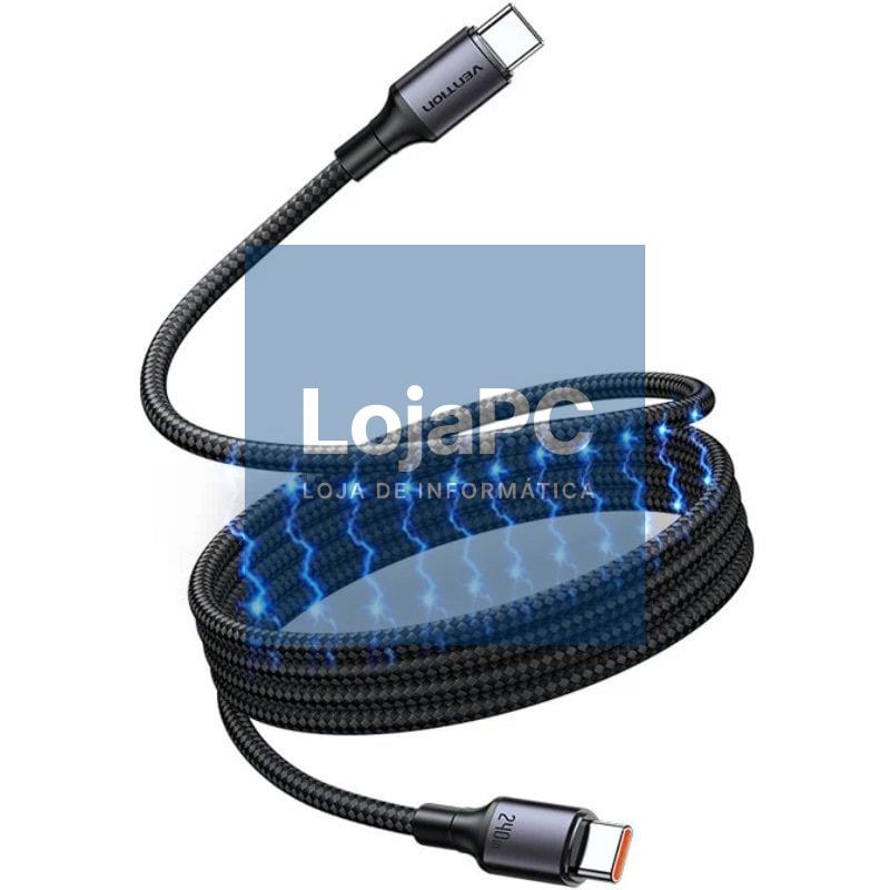 Cabo Magnético USB 2.0 Tipo-C 5A Vention TSABF/ USB Tipo-C Macho - USB Tipo-C Macho/ até 240W/ 480Mbps/ 1m/ Preto