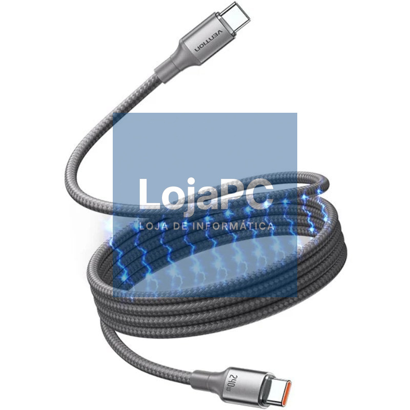 Cabo Magnético USB 2.0 Tipo-C 5A Vention TSAJG/ USB Tipo-C Macho - USB Tipo-C Macho/ até 240W/ 480Mbps/ 1.5m/ Titânio