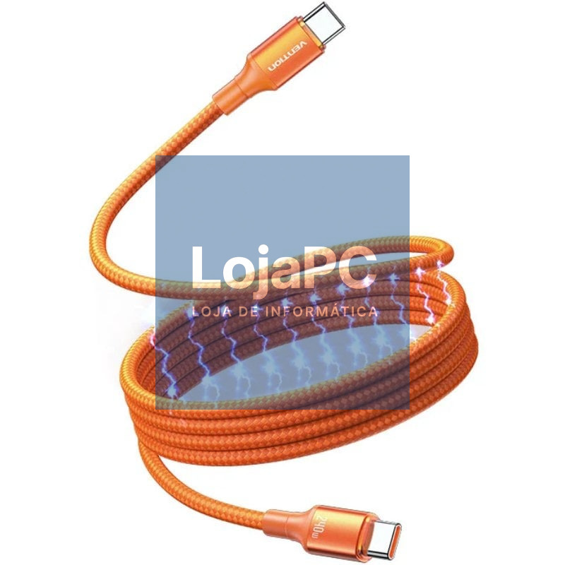 Cabo Magnético USB 2.0 Tipo-C 5A Vention TSAOF/ USB Tipo-C Macho - USB Tipo-C Macho/ até 240W/ 480Mbps/ 1m/ Laranja