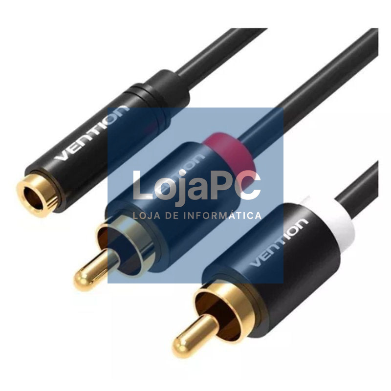 Cabo Estéreo Vention VAB-R01-B100/ Jack 3.5 Fêmea - 2x RCA Macho/ 1m/ Preto