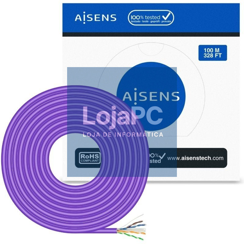 Bobina de Cabo RJ45 AWG23 UTP Aisens A135-0747 Cat.6/ LSZH/ 100m/ Violeta
