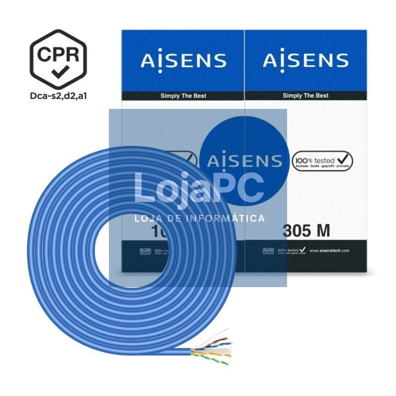 Bobina de Cabo RJ45 UTP AWG24 LSZH CPR Dca Aisens A135-0663 Cat.6/ 305m/ Azul