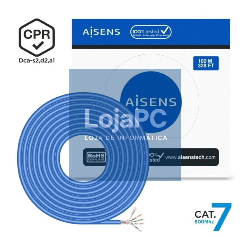 Bobina de Cabo RJ45 SFTP AWG23 LSZH CPR Dca Aisens A146-0664 Cat.7/ 100m/ Azul