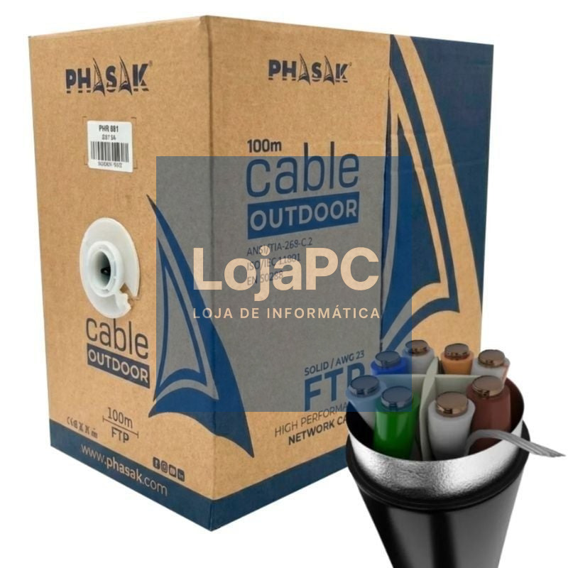 Bobina de Cabo RJ45 FTP Phasak PHR 681 Cat.6A/ 100m/ Cinzento