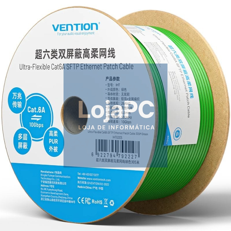 Bobina de Cabo RJ45 SFTP Vention IHTG305 Cat.6A/ 305m/ Verde