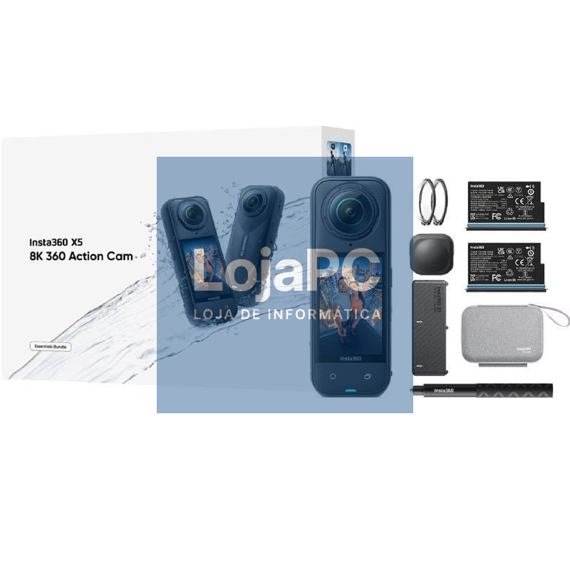 Câmara Digital Desportiva Insta360 X5 Essecial Kit/ 8K/ Ángulo de visão 360º/ Preta