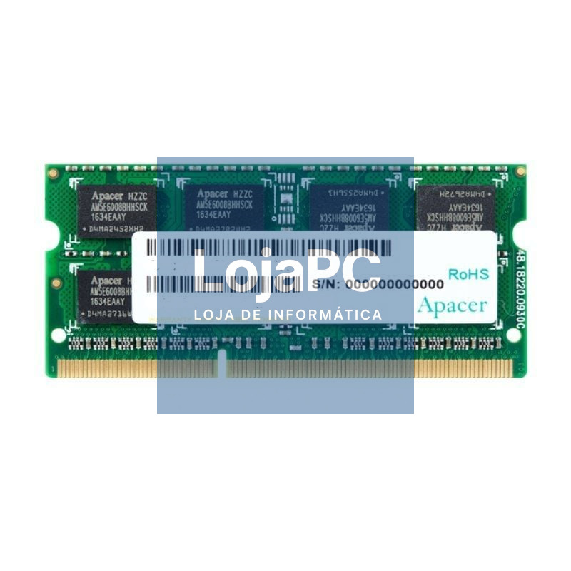 Memória RAM Apacer DS.04G2K.KAM 4GB/ DDR3/ 1600MHz/ 1.5V/ CL11/ SODIMM