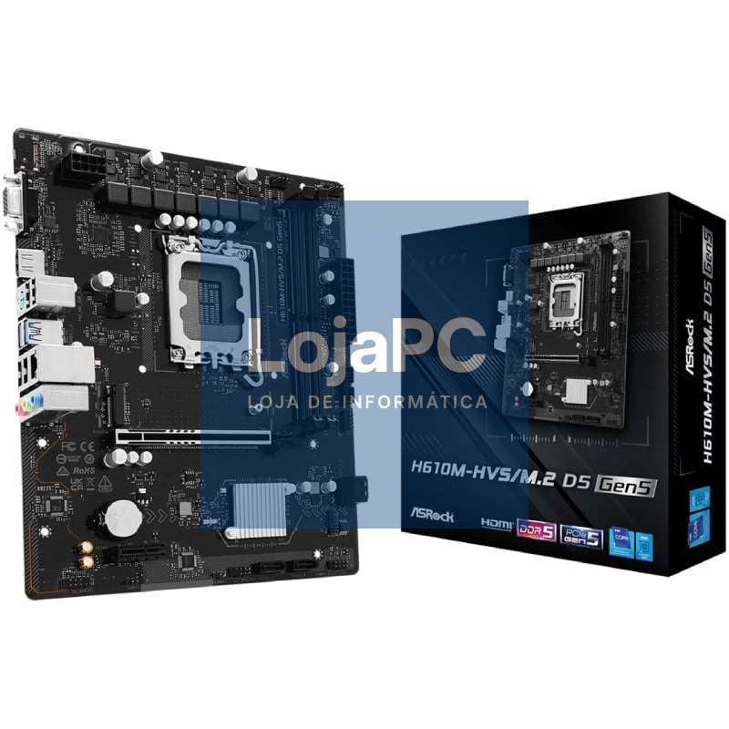 Placa-mãe Asrock H610M-HVS M2 D5 G5 Socket 1700/ DDR5/ PCIe 5.0/ Micro ATX