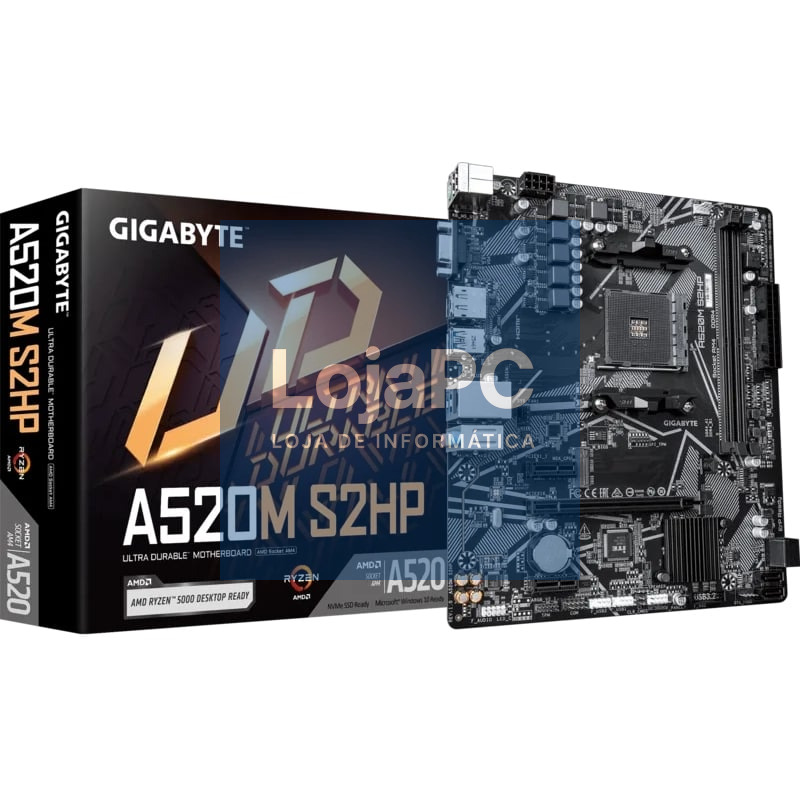 Placa-mãe Gigabyte A520M S2HP Socket AM4/ DDR4/ PCIe 3.0/ Micro ATX