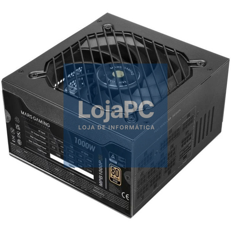 Fonte de alimentação Mars Gaming MPB1000PSI/ 1000W/ Ventoinha 14cm/ ATX 3.1/ PCIe 5.1/ 80 Plus Gold