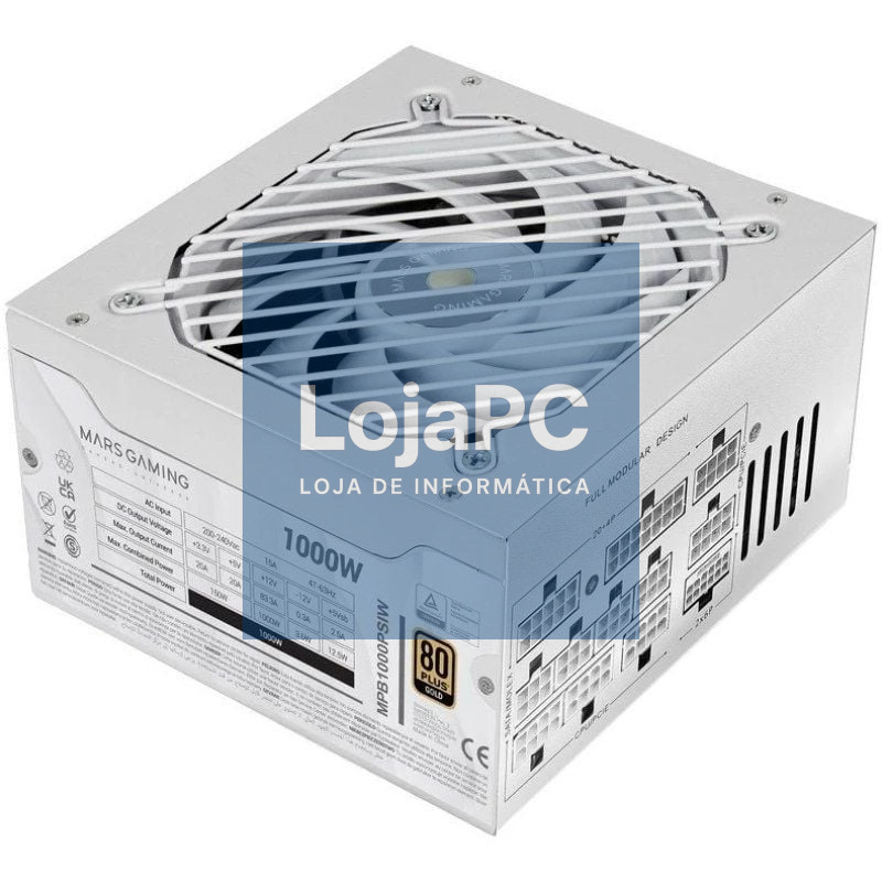 Fonte de alimentação Mars Gaming MPB1000PSI/ 1000W/ Ventoinha 14cm/ ATX 3.1/ PCIe 5.1/ 80 Plus Gold