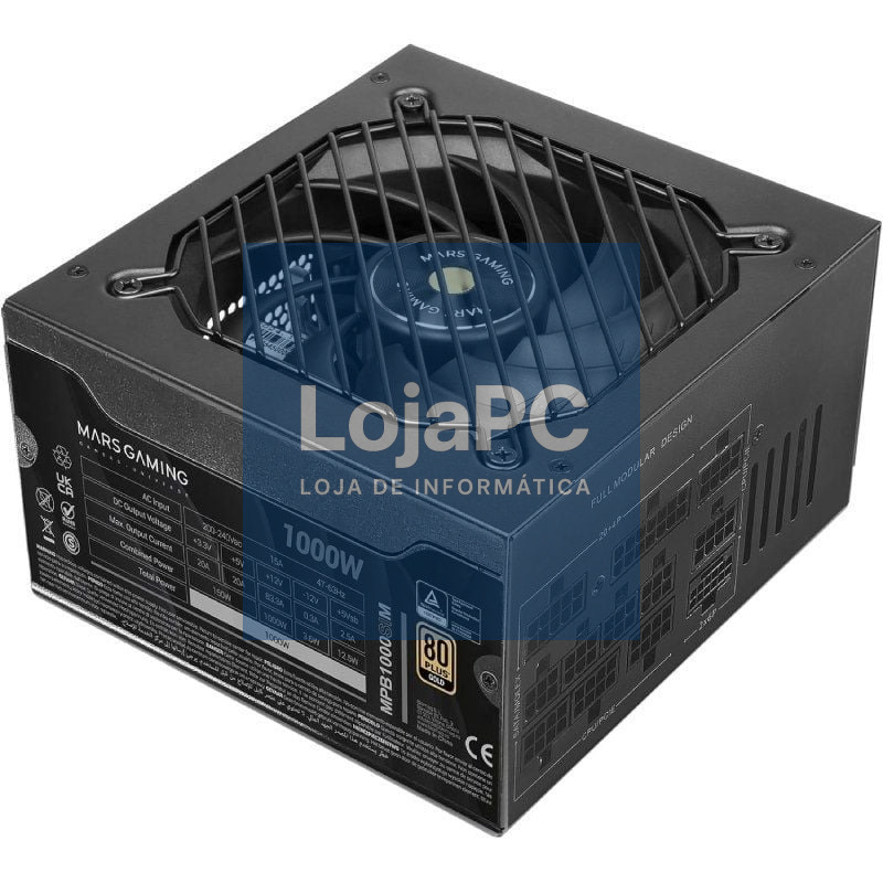 Fonte de alimentação Mars Gaming MPB1000SIM/ 1000W/ Ventoinha 14cm/ ATX 3.1/ PCIe 5.1/ 80 Plus Gold