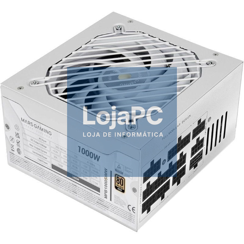 Fonte de alimentação Mars Gaming MPB1000SIM/ 1000W/ Ventoinha 14cm/ ATX 3.1/ PCIe 5.1/ 80 Plus Gold