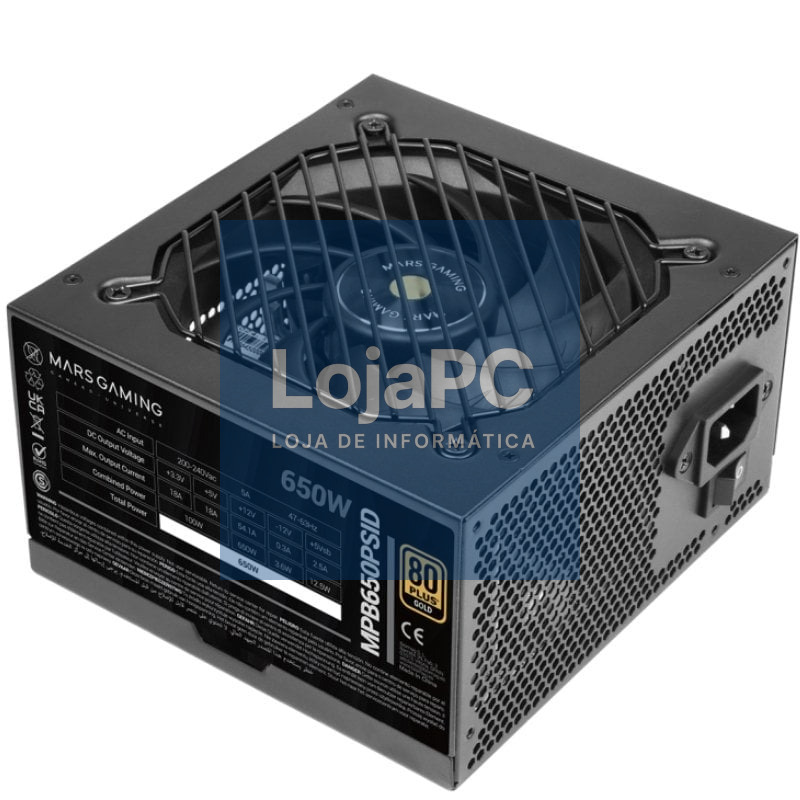 Fonte de alimentação Mars Gaming MPB650PSID/ 650W/ Ventoinha 12cm/ 80 Plus Gold
