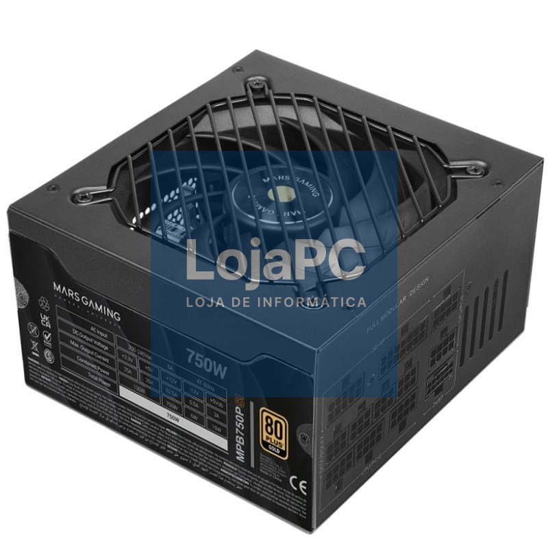 Fonte de alimentação Mars Gaming MPB750PSI/ 750W/ Ventoinha 14cm/ ATX 3.1/ PCIe 5.1/ 80 Plus Gold