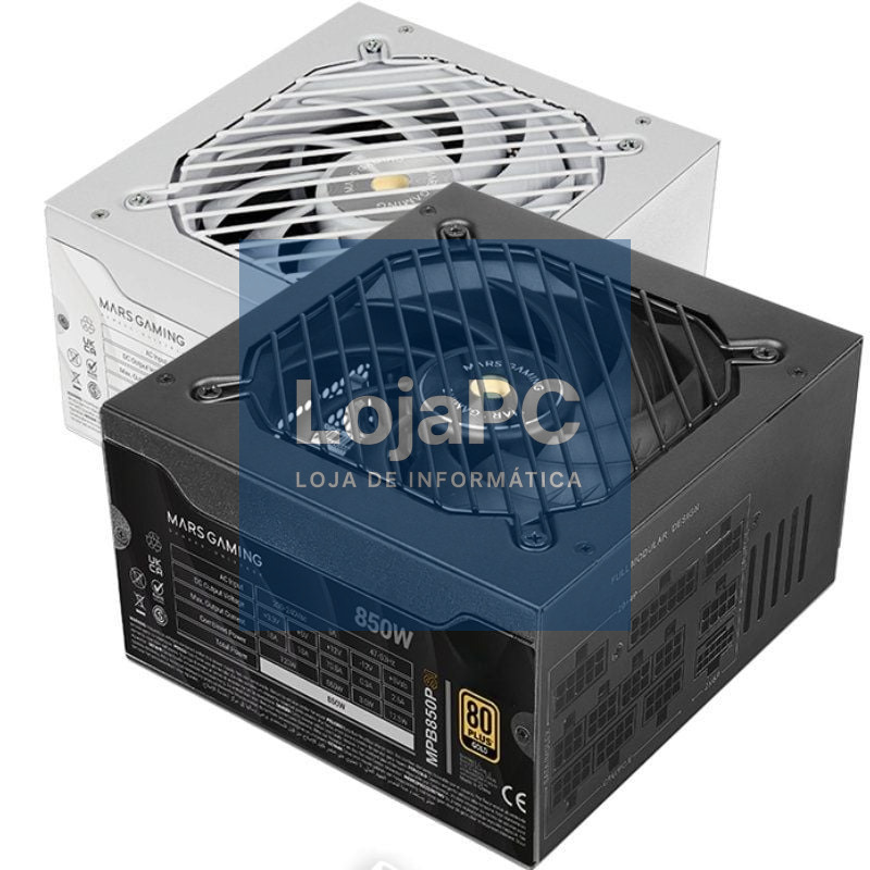 Fonte de alimentação Mars Gaming MPB850PSI/ 850W/ Ventoinha 14cm/ ATX 3.1/ PCIe 5.1/ 80 Plus Gold