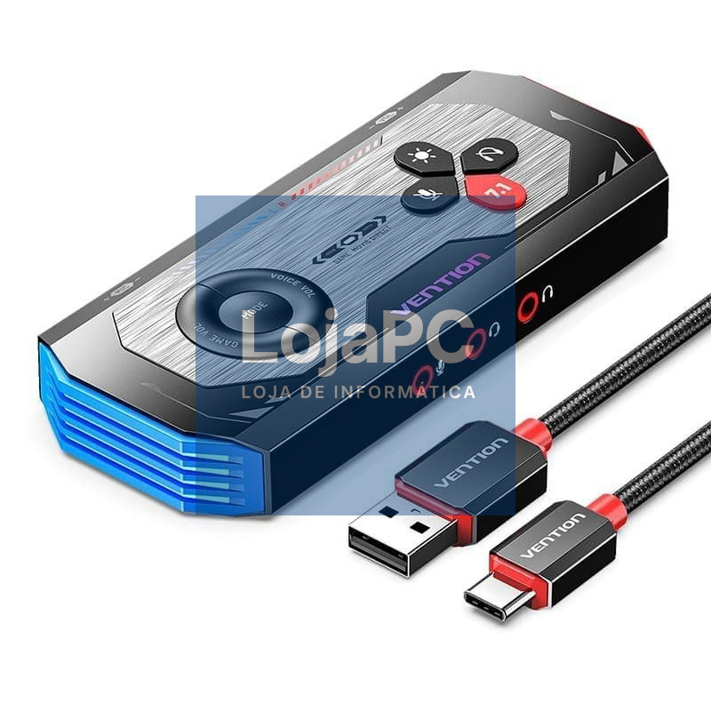 Placa de som Gaming com Amplificador Vention CVAB0/ USB Tipo-C Macho - 3xJack 3.5 Fêmea