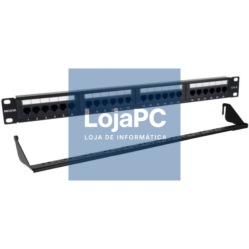 Patch Panel Phasak PU 2424/ 24 Portas/ Cat.6/ Altura 1U/ Gestión de Cabos
