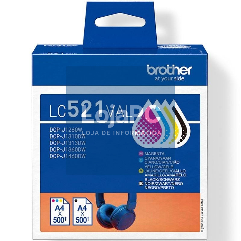 Tinteiro Original Brother LC-521VAL Multipack/ Ciano/ Magenta/ Amarelo/ Preto