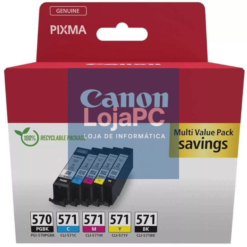 Tinteiro Original Canon PGI-570 + CLI-571 Multipack/ Ciano/ Magenta/ Amarelo/ Preto