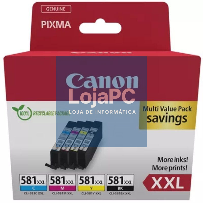 Tinteiro Original Canon CLI-581XXL Multipack Alta Capacidade/ Ciano/ Magenta/ Amarelo/ Preto