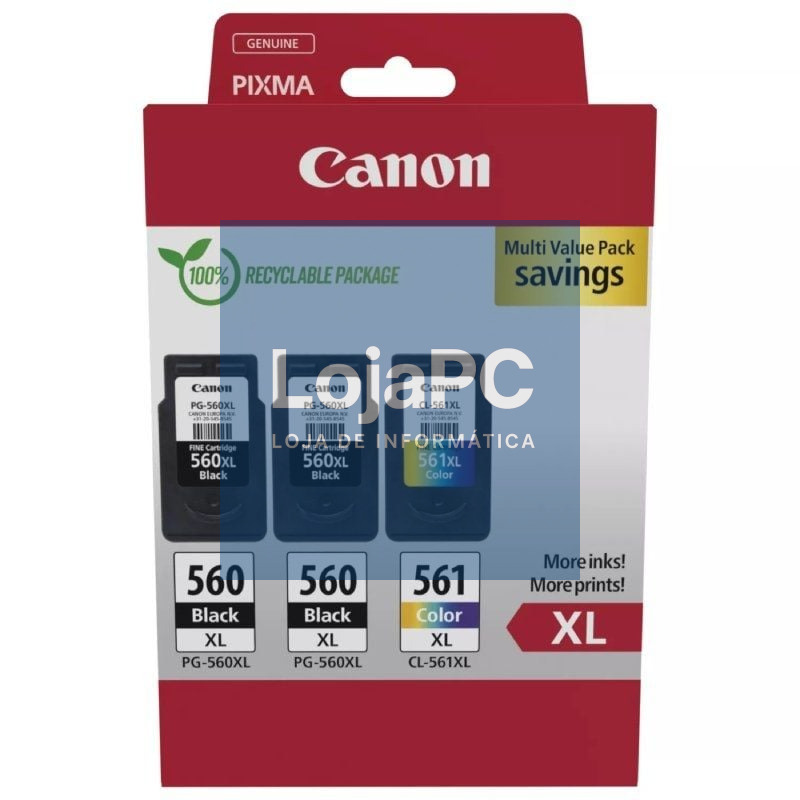 Tinteiro Original Canon PG-560XL + CL-561XL Multipack Alta Capacidade/ 2x Preto/ Tricolor