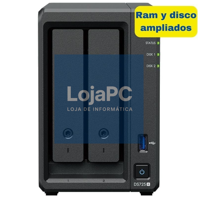 NAS Synology Diskstation DS725+/ 2 Baías 3.5'- 2.5'/ 8GB DDR4/ 8TB/ Formato Torre