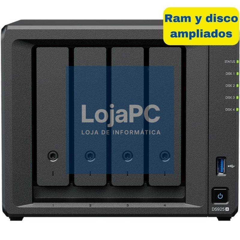 NAS Synology Diskstation DS925+/ 4 Baías 3.5'- 2.5'/ 8GB DDR4/ 16TB/ Formato Torre