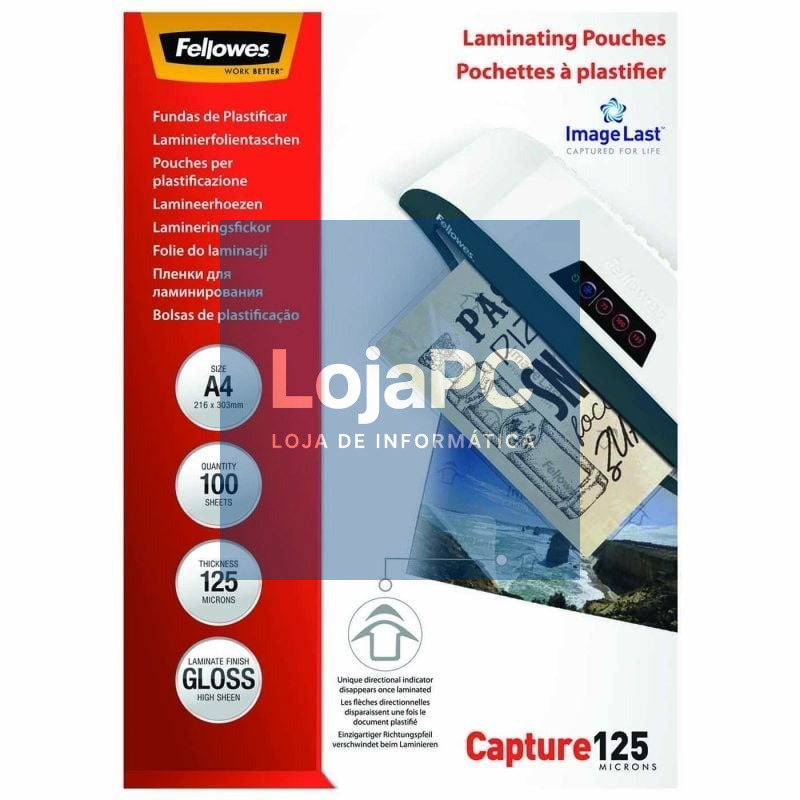 Capas para Plastificar Fellowes 5307407/ A4/ 125 Micras/ 100 unidades