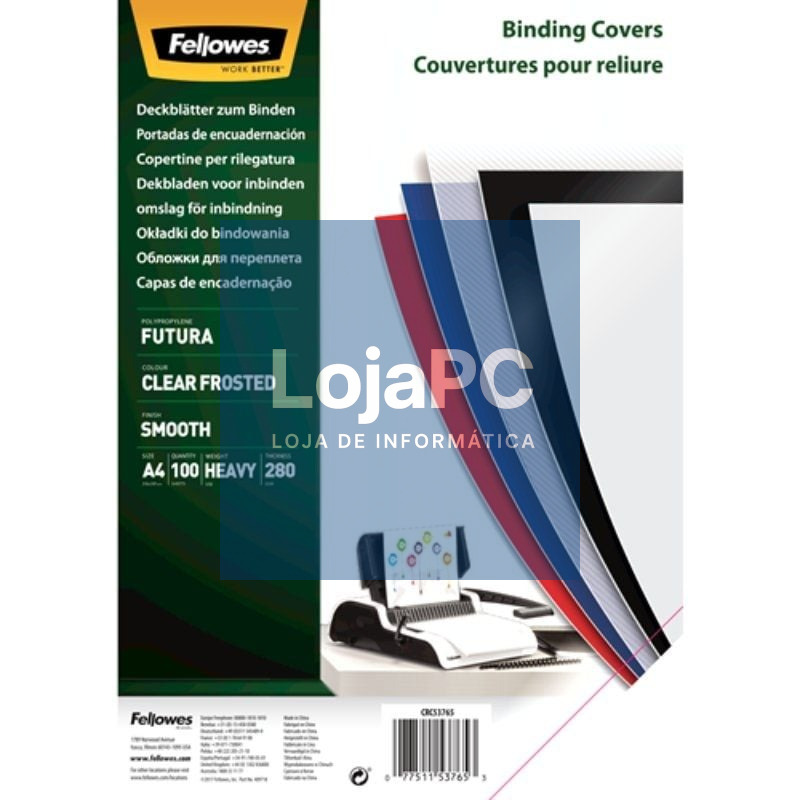 Portadas de Polipropileno Fellowes 5376503/ A4/ 300 Micras/ 100 unidades/ Transparente