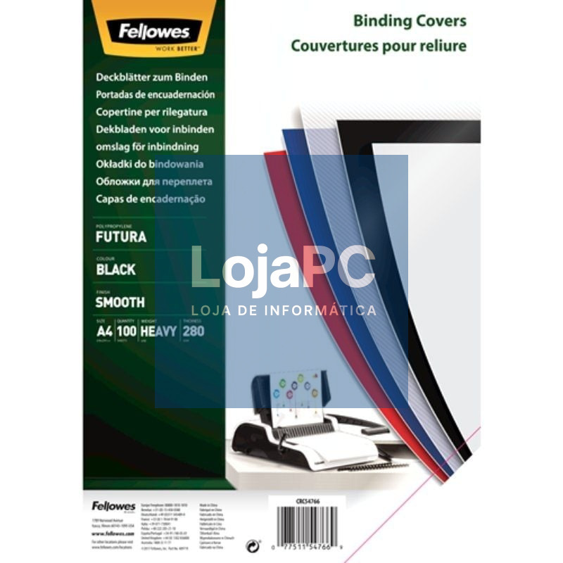Portadas de Polipropileno Fellowes 5476603/ A4/ 300 Micras/ 100 unidades/ Pretas
